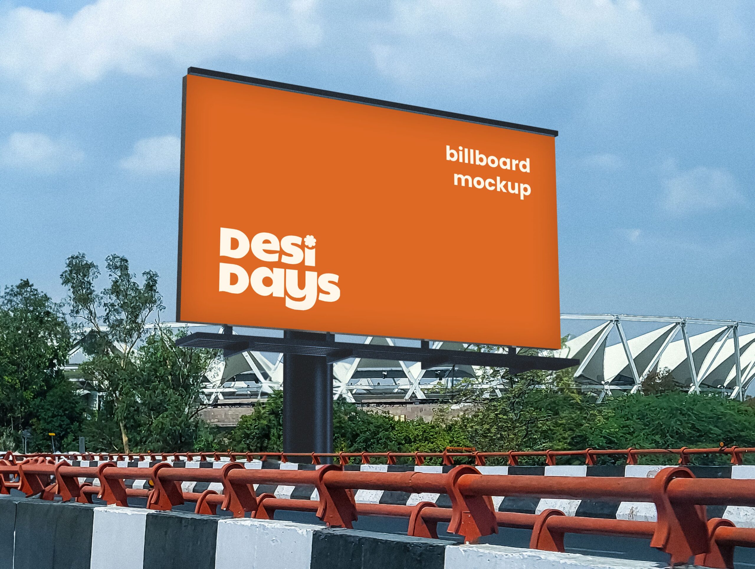indian mockup of billboard in front of jawaharlal nehru stadium JLN stadium orange indian mockup of billboard in front of jawaharlal nehru stadium JLN stadium orange